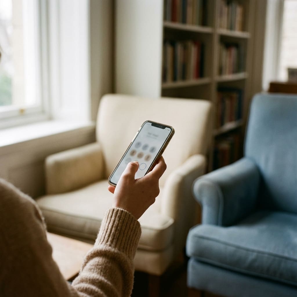 Person tapping through a multi-choice assessment on a phone