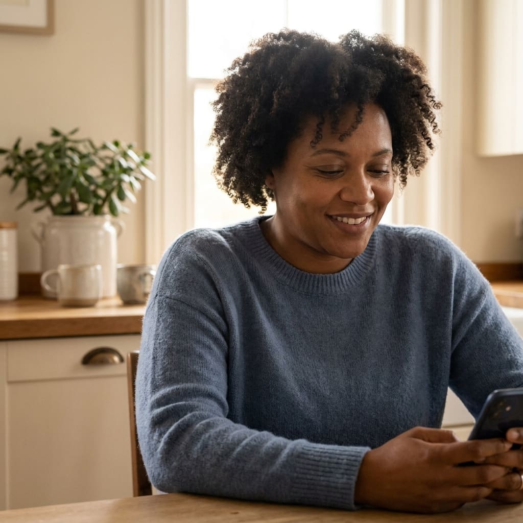 Person calmly reading the result on their phone with a sense of relief